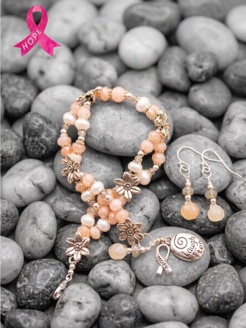 Sterling Silver & Pink Opal Breast Cancer Awareness Bracelet